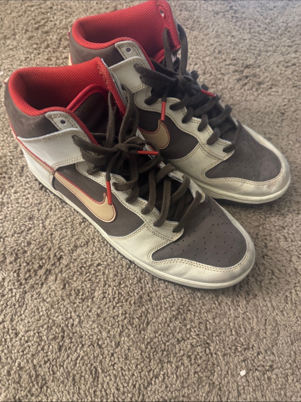 Nike Men’s High-Top Sneakers in Brown, White and Red